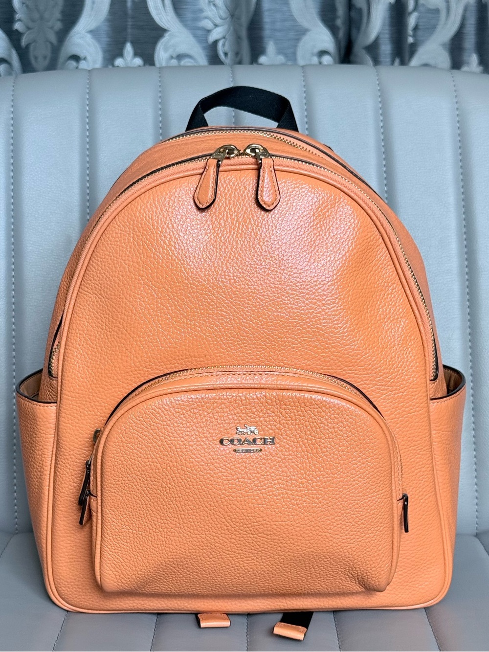 Coach Full Size Court Pebbled Leather Backpack Pumpkin Orange Rare NWOT